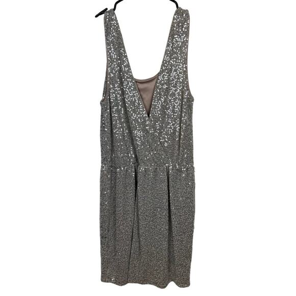 Express Silver Sequin Sleeveless Dress With Deep V-Back & Elastic Waist, Medium - Picture 2 of 6